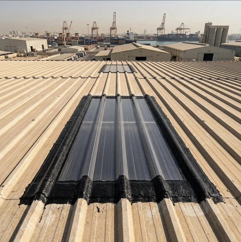 Corrugated metal roof before waterproofing treatment Dubai