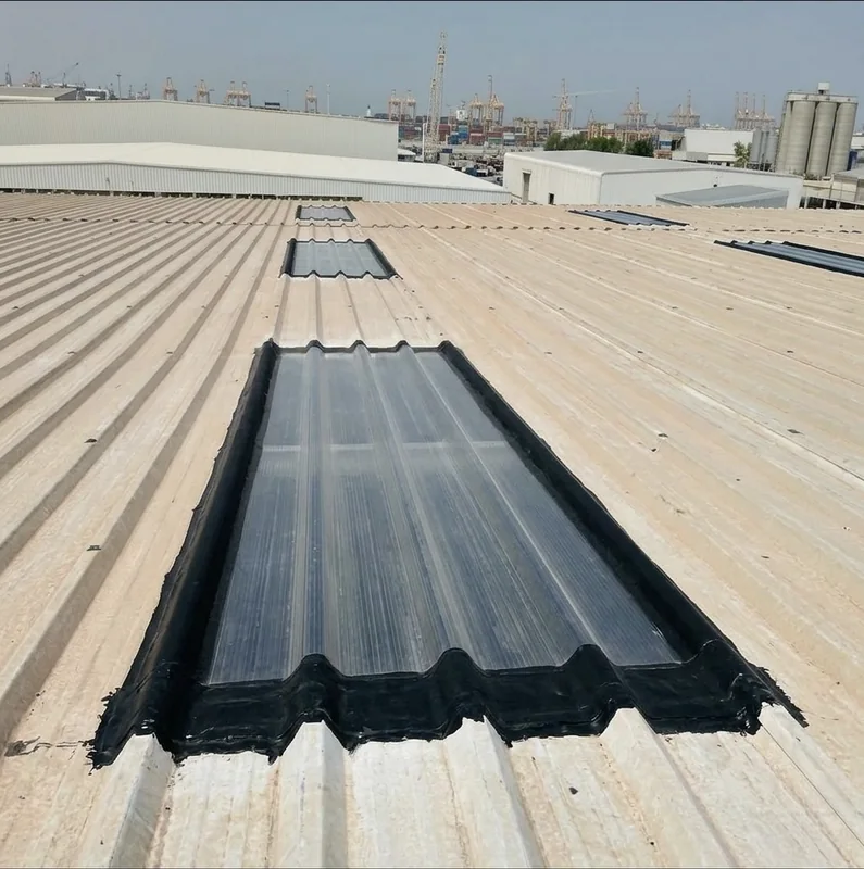 EPDM waterproofing applied on corrugated metal roof Dubai