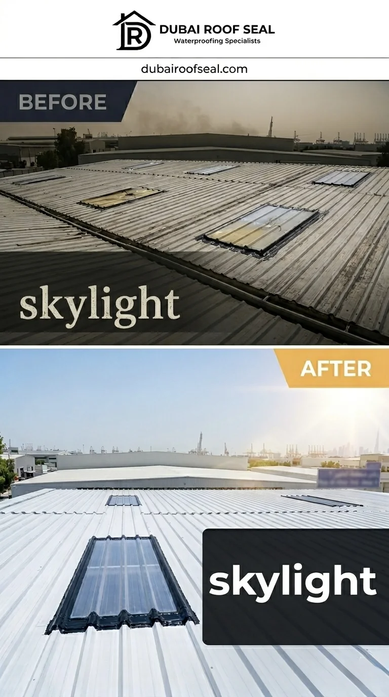 Skylight waterproofing Dubai Roof Seal before and after