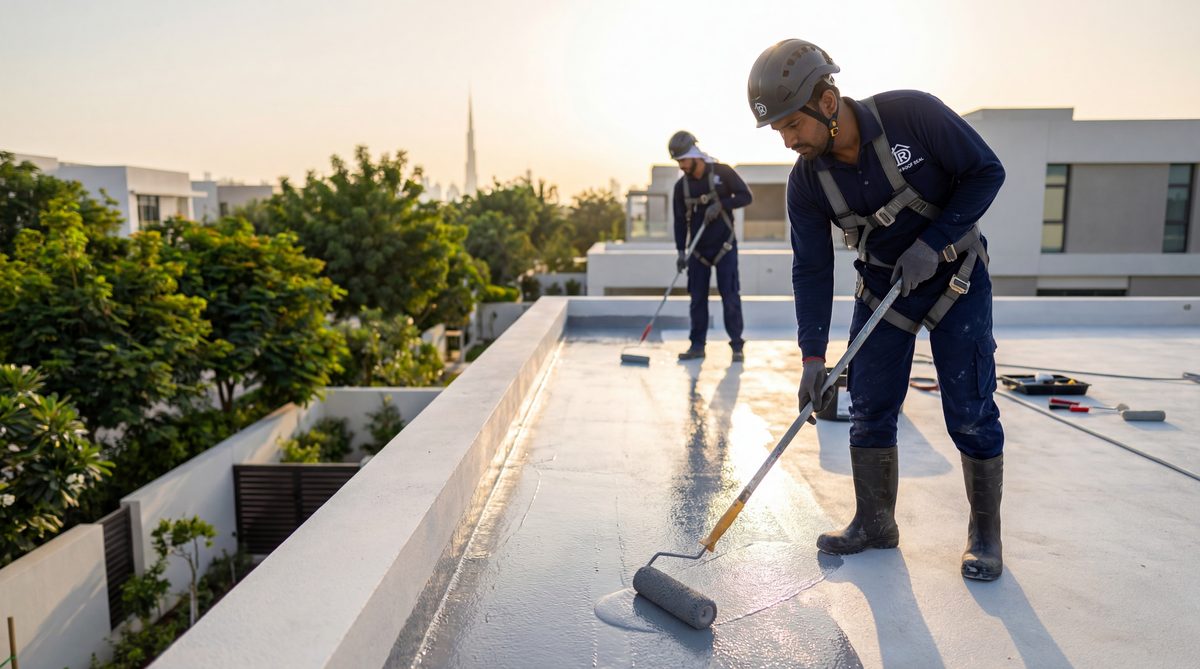 Dubai Roof Seal waterproofing specialist overlooking Dubai skyline