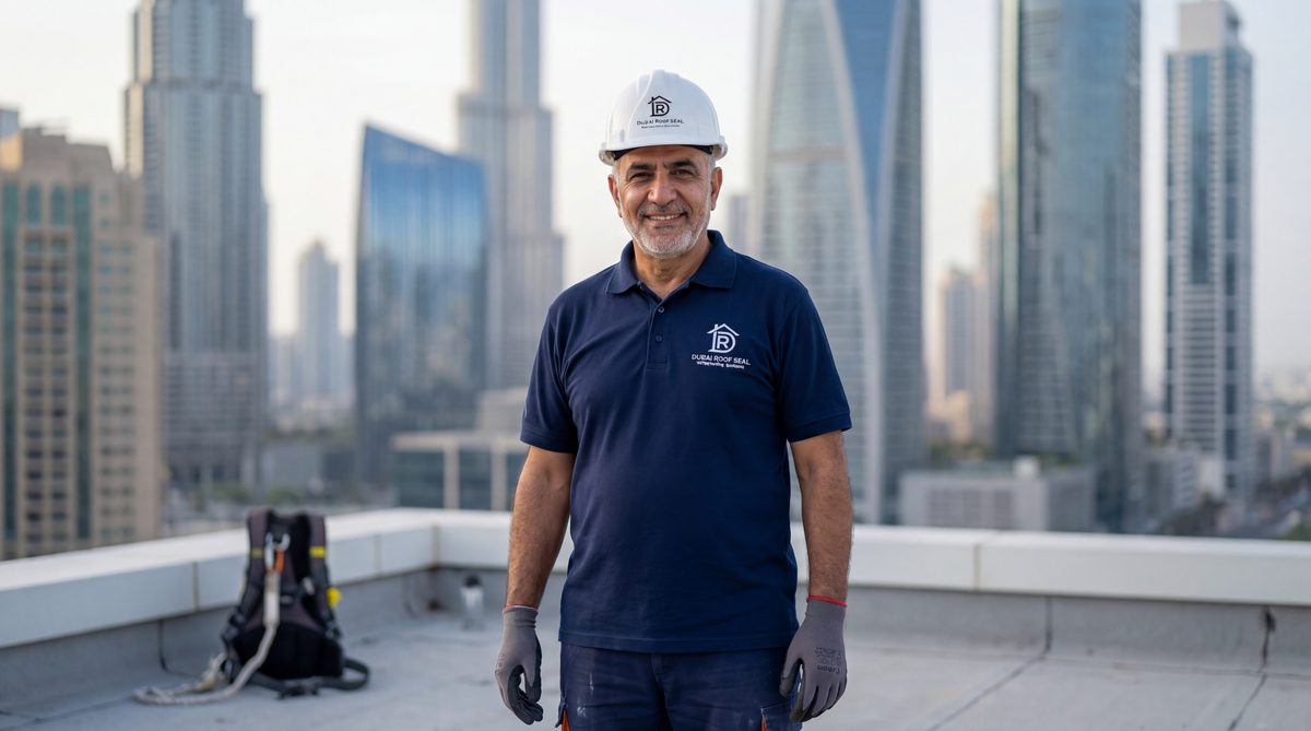 Waterproofing engineer inspecting Dubai roof